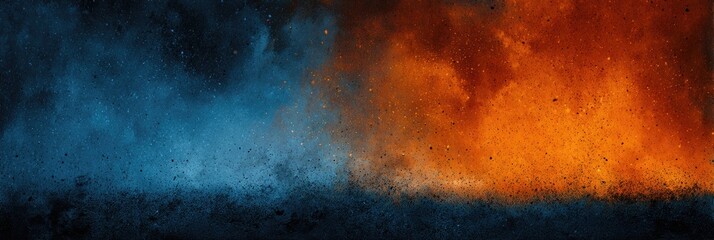 Abstract explosion of contrasting colors, blue meets orange, creating vibrant smoky textures