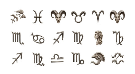 Collection of Zodiac Symbols and Astrology Signs.