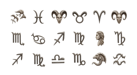 Collection of Zodiac Symbols and Astrology Signs.