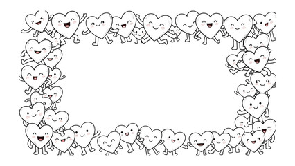 Heartfelt Harmony: Playful cartoon hearts dance and embrace, forming a heartwarming border that radiates love, friendship, and joyful connection. A visual celebration of affection and camaraderie.
