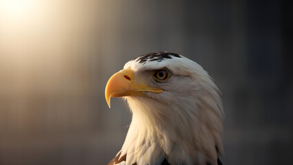 Obraz premium Closeup of a white bald eagle head with sharp beak and eye