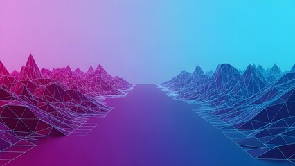 Abstract Low Poly Mountains with Neon Pink and Blue Gradient