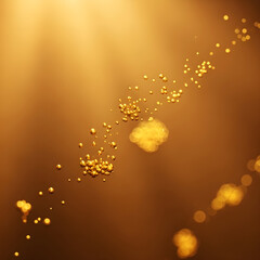 Golden liquid bubbles float and sparkle against a warm amber background creating an elegant abstract composition. isolated on white background