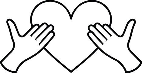 two hands making heart symbol outline icon vector illustrations