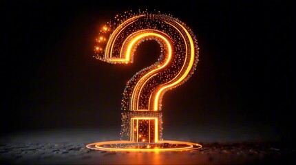 Orange color appearing and disappearing glowing 3d question mark design dark background question mark in the fire symbol - Powered by Adobe