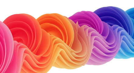 Vibrant abstract wave form exhibiting a smooth gradient of rainbow colors, creating a fluid and dynamic visual representation of digital flow and modern artistic design