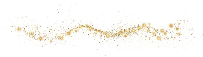 Fototapeta premium Abstract Shiny Gold Glitter design element. Gold Glitter Dust and Stars. Glitter Trail. For New Year, Merry Christmas, Birthday and Wedding greeting card and invitation. Luxury Background design