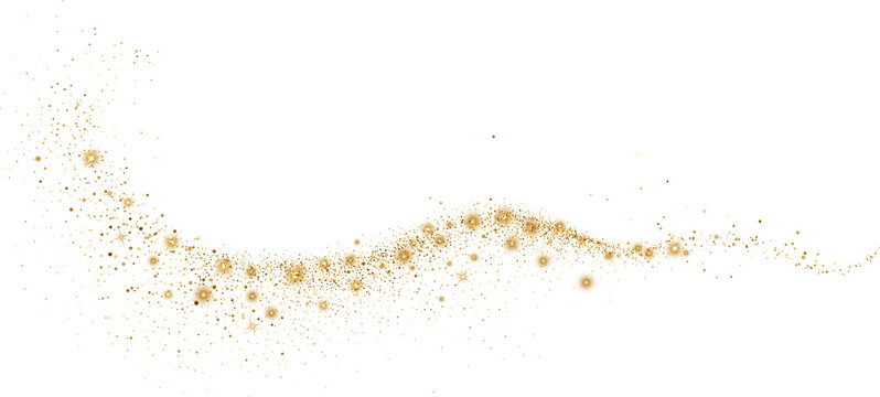 Abstract Shiny Gold Glitter design element. Gold Glitter Dust and Stars. Glitter Trail. For New Year, Merry Christmas, Birthday and Wedding greeting card and invitation. Luxury Background design