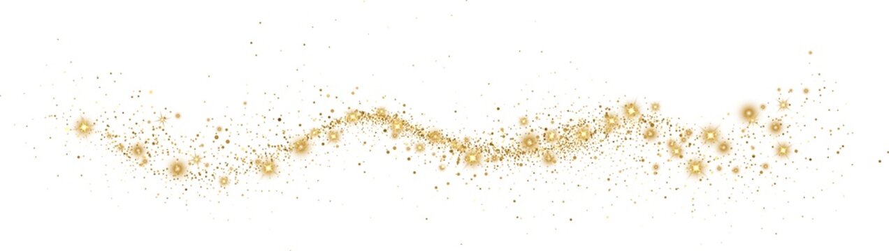 Abstract Shiny Gold Glitter design element. Gold Glitter Dust and Stars. Glitter Trail. For New Year, Merry Christmas, Birthday and Wedding greeting card and invitation. Luxury Background design