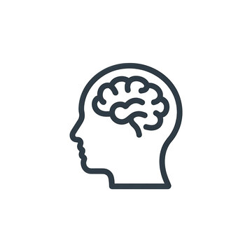 Abstract representation of a human brain inside a head silhouette symbolizing intelligence and cognition isolated on transparent background