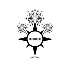 Countdown clock fireworks directionalfourpoint burst silhouette vector illustration