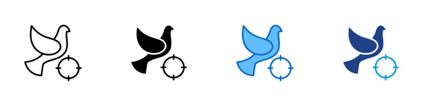 Bird Hunting Multiple Style Icon Design Vector - bird with a target symbol, representing tracking, aim, and hunting activity