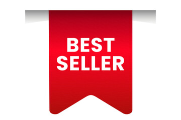 Best seller red ribbon tag with corner fold, perfect for highlighting top-rated products, popular items, or successful services on websites, e-commerce platforms and promotional materials.
