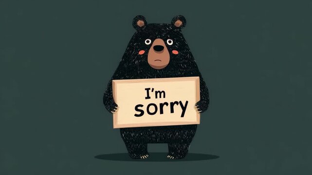 cute little bear with sorry card illustrated animation
