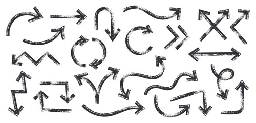 Thick Brush and Marker Drawn Arrows Collection - Hand Drawn Bold Doodle Signs in Various Directions