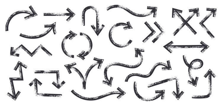 Thick Brush and Marker Drawn Arrows Collection - Hand Drawn Bold Doodle Signs in Various Directions
