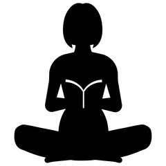 Black silhouette of a female reading a book isolated on a transparent background