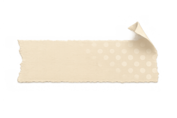 Torn beige adhesive tape strip with polka dot pattern and curled corner providing copy space on transparent background