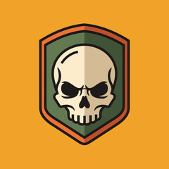 Fototapeta premium Stylized skull emblem on a shield conveys dark humor with structured geometry