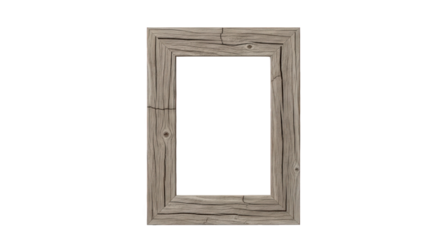 A rustic wooden picture frame with a weathered texture  isolated on transparent background - Powered by Adobe