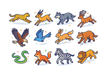 Obraz premium Wildlife Chase Icons. Wildlife chasing. Colorful isometric vecto