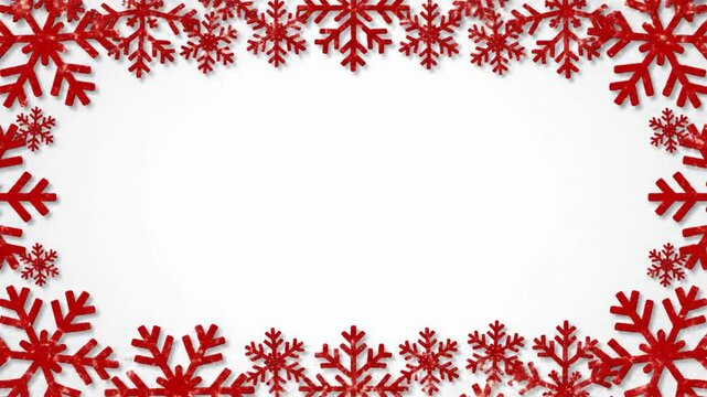 Red snowflake border on white background for winter holiday season