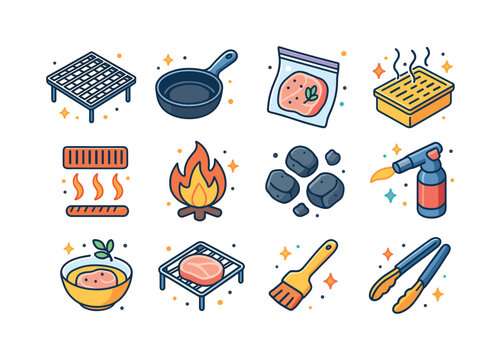 Colorful Cooking Icons. Cooking methods. Colorful isometric vect