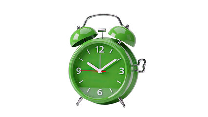 Green Alarm Clock Showing Time on White Background