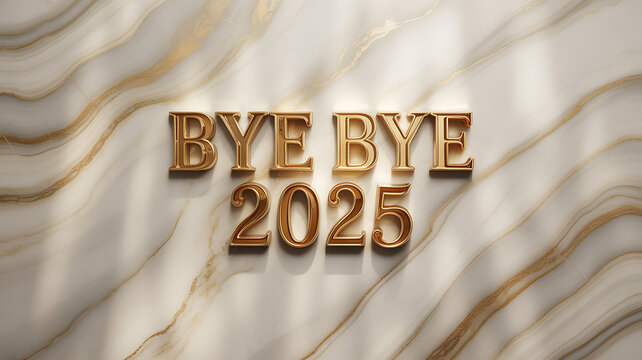 Elegant bye bye 2025 golden text on marble for new year's celebration, stylish farewell to the year and anticipation of new beginnings