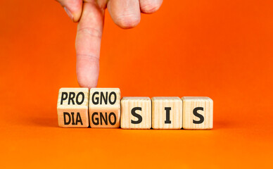 Prognosis or diagnosis symbol. Concept words Prognosis or Diagnosis on beautiful wooden blocks....