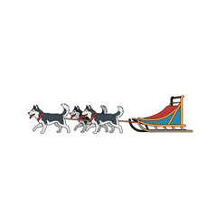 A vector icon of a dog sled team pulling a sled across the snow.