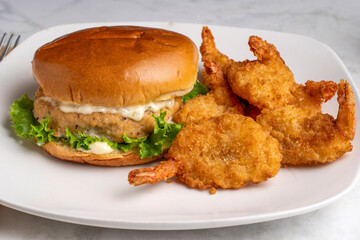 salmon burger  on a brioche bun