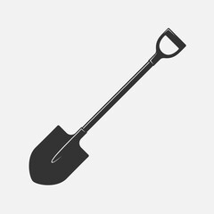 Shovel graphic sign. Working tool sign isolated on white background. Vector illustration