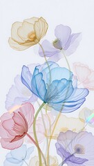 Minimalist Translucent Blue and Purple Flower Cluster, Soft Focus Ethereal Floral Art Background