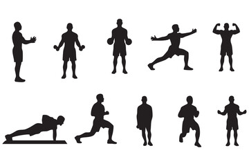 Fitness Silhouette Bundle Male & Female Workout Gym Yoga Exercise Vector Set