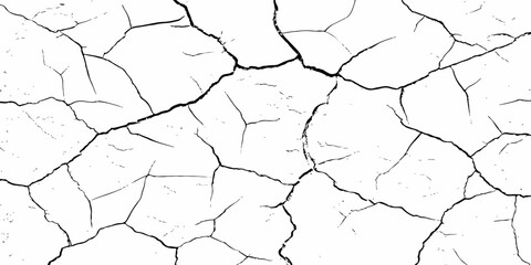 High-contrast cracked texture on a white background, featuring organic fracture lines and distressed surface details. Perfect for abstract backgrounds, grunge design, overlays, and artistic effects.