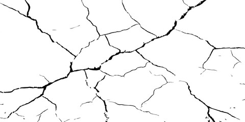 High-contrast cracked texture on a white background, featuring organic fracture lines and distressed surface details. Perfect for abstract backgrounds, grunge design, overlays, and artistic effects.