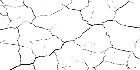 High-contrast cracked texture on a white background, featuring organic fracture lines and distressed surface details. Perfect for abstract backgrounds, grunge design, overlays, and artistic effects.