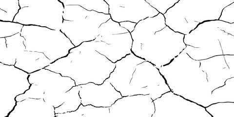 High-contrast cracked texture on a white background, featuring organic fracture lines and distressed surface details. Perfect for abstract backgrounds, grunge design, overlays, and artistic effects.