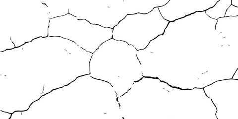 High-contrast cracked texture on a white background, featuring organic fracture lines and distressed surface details. Perfect for abstract backgrounds, grunge design, overlays, and artistic effects.