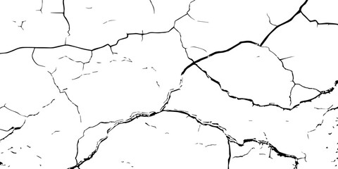 High-contrast cracked texture on a white background, featuring organic fracture lines and distressed surface details. Perfect for abstract backgrounds, grunge design, overlays, and artistic effects.