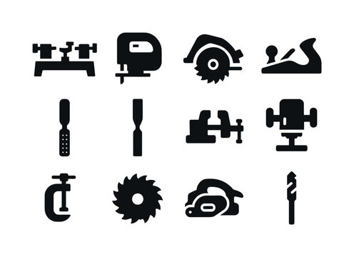 Woodworking Tools Icons. Woodworking Tools. Solid icon set of Wo