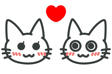 恋人同士の猫のイラスト（夫婦、カップル、ペア）ハートマーク