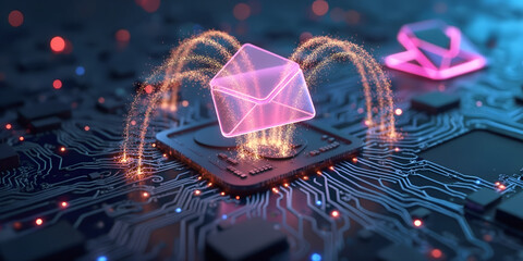 Email communication on circuit board background