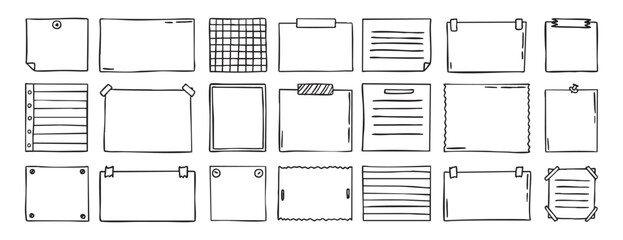 Notepad doodle messaging set, sticky note, hand drawn clipart for memo, reminder message office school label, stationery writing pad © Yanka