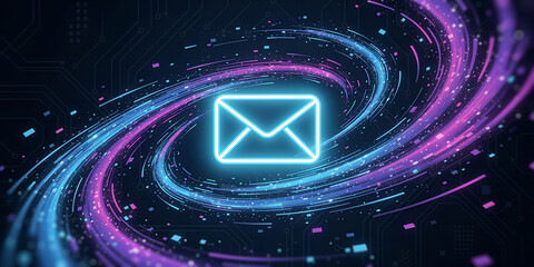 Email icon on futuristic digital network background