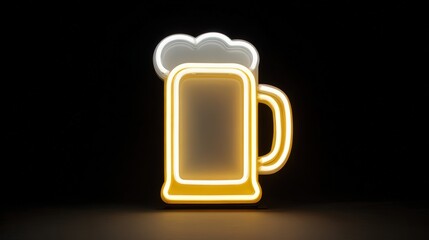 Bright neon sign shaped like beer mug with foam for bar decoration and nightlife
