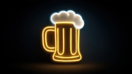 Glowing neon beer mug sign with foam for bar and nightlife decor