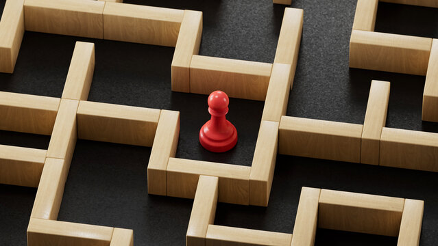 Strategic Red Pawn in Blocked Maze