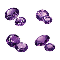 Two Sparkling Deep Purple Amethyst Crystals Oval Faceted Cut Premium Jewelry Element